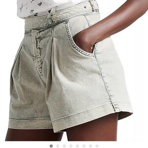 Ted Baker London Pleated Acid Wash High Rise Denim Shorts Grey Green Size 30